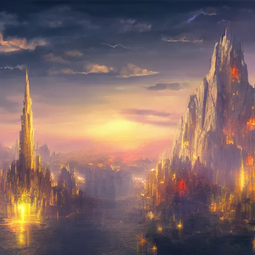 Prompt: fantasy concept art, magic city floating high in the sky, 8k, high detail