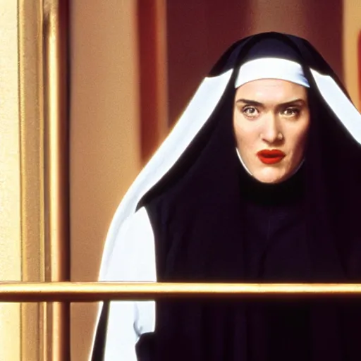Prompt: kate winslet as nun in sister act, movie poster
