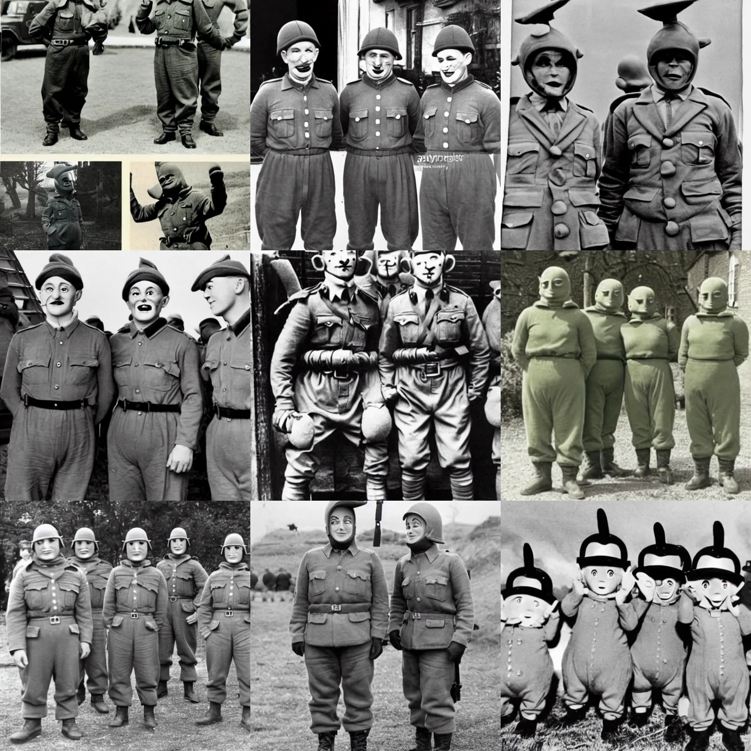 Prompt: German WW2 officers dressed up as the teletubbies