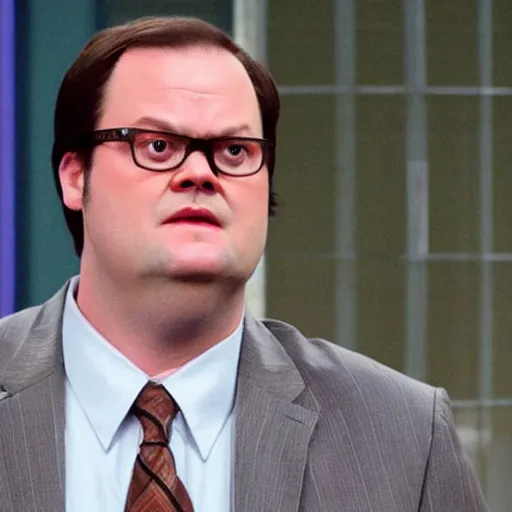 Prompt: dwight schrute pretending to be brian baumgartner