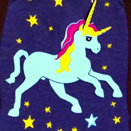 Image similar to wesley crusher riding a unicorn into battle