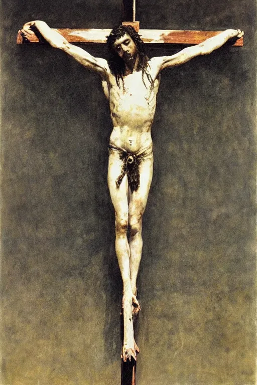 Image similar to jesus christ crucified painted by cy twombly