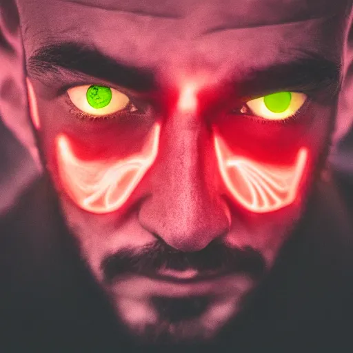 Image similar to a man with red glowing eyes