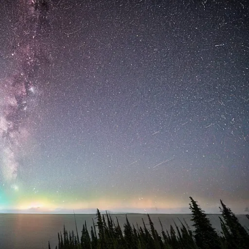 Prompt: meteors raining over alaska, people looking up in wonder, realistic, photograph