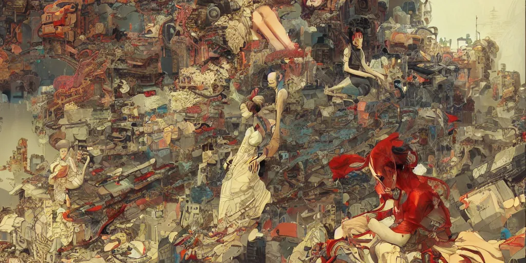 Image similar to orientalism painting by james jean and katsuhiro otomo and erik jones, inspired by akira anime, smooth texture, intricate oil painting, high detail illustration, sharp high detail, long exposure city pop