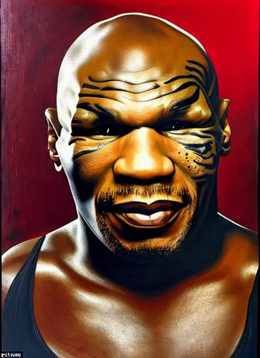 Prompt: oil portrait of mike tyson : : evocative of lurid, grisly, disgusting picture of dorian grey : : painted by chicago painter ivan albright in 1 9 4 5