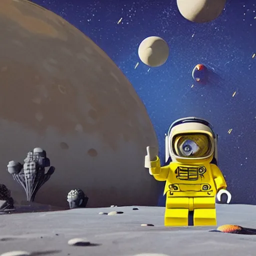 Prompt: lego minion astronaut on the moon by goro fujita by filip hodas and beeple, realism, sharp details, cinematic, highly detailed, digital, 3 d, yellow colors