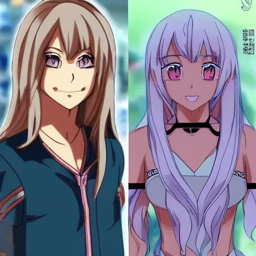 Image similar to Dwayne Johnson with long blond hair morphed as an anime girl