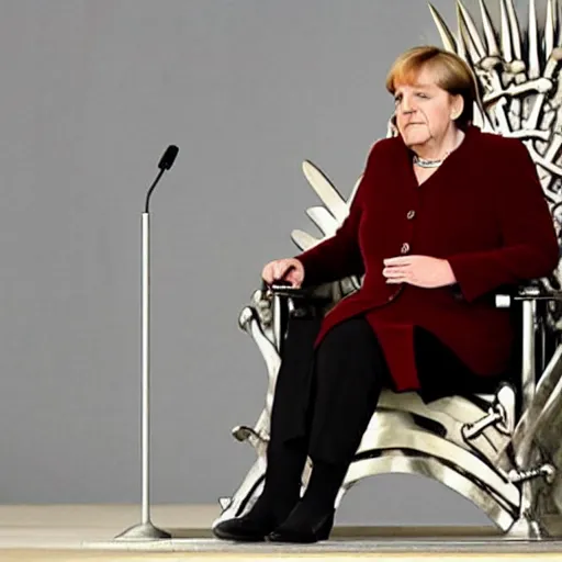 Image similar to angela merkel sitting on the iron throne