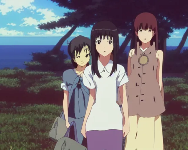 Image similar to three pretty!!!! anime women looking disgustedly!!!!! at the viewer, by makoto shinkai, studio ghibli