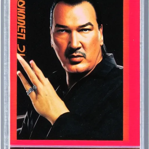 Image similar to Steven Seagal trading card. no text