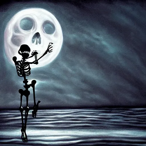 Prompt: highly detailed painting Macabre Dancing skeletons eerie moonlit under water scene digital art deviantart