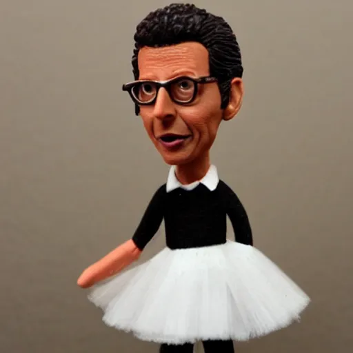 Prompt: clay model of jeff goldblum in a tutu,