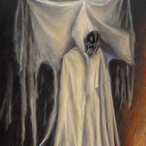 Prompt: I dreamed a dream of ghosts having a bad dream, very detailed oil painting.