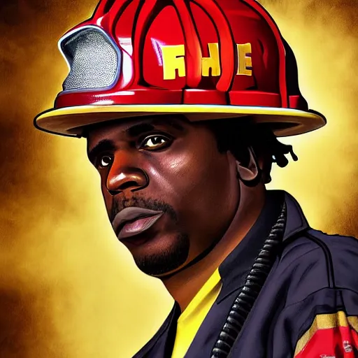 Image similar to chief keef as a firefighter digital art very detailed 4 k detailed super realistic