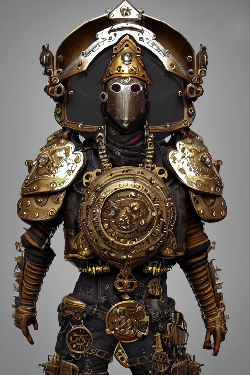 Image similar to steampunk paladin, full body portrait, octane render, 4k, extremely ornate armor and shield, highly intricate