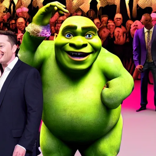 Prompt: Shrek dancing with Elon Musk, detailed