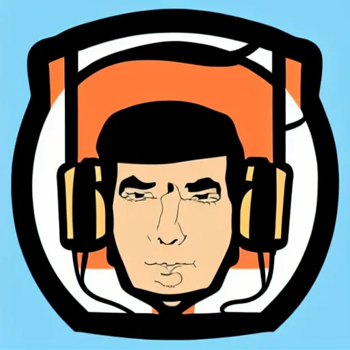 Prompt: a Star-Trek-Captain-Spock, svg sticker, vector art, wearing headphones, jamming to music