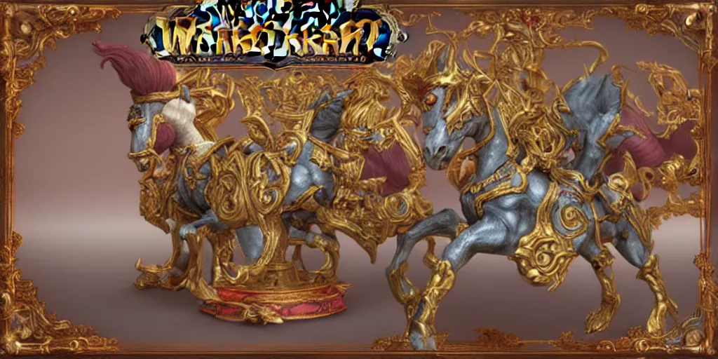 Image similar to a 3d sculpt of a baroque evil circus carousel horse, world of warcraft, league of legends