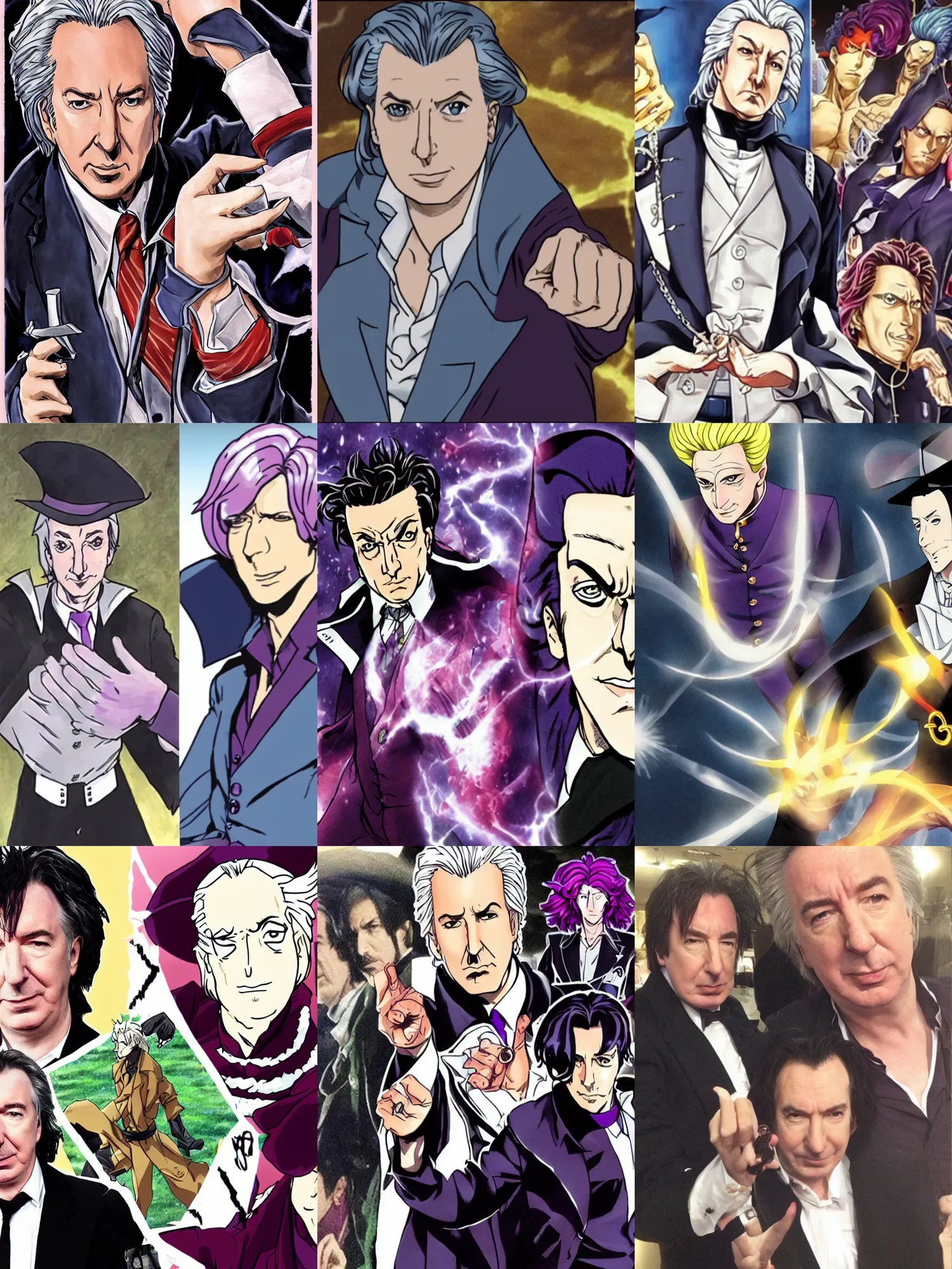 Prompt: alan rickman in jojo's bizarre adventures