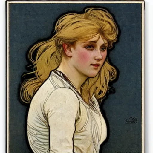 Prompt: blonde danish sports woman portrait by louis - theophile hingre and alphonse mucha, realistic, sharp focus, art nouveau, smart, wisdom, power, football, strong