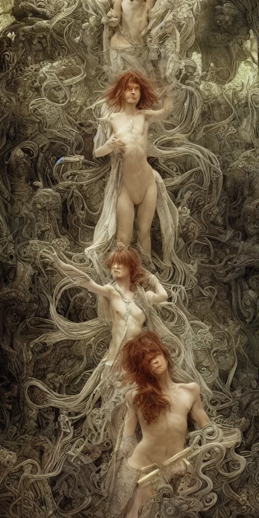 Image similar to labyrinth, masterpiece by Edgar Maxence and Ross Tran and Michael Whelan, gustav dore, 8k, octane render