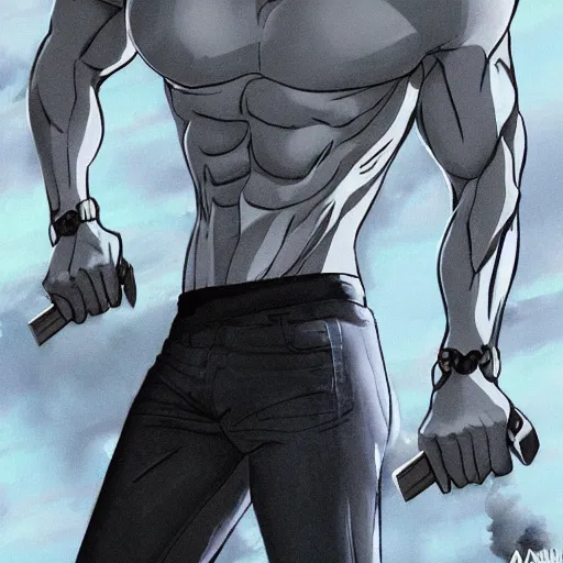 Image similar to Still of Andrew Garfield with a very muscular body type, anime art, anime style