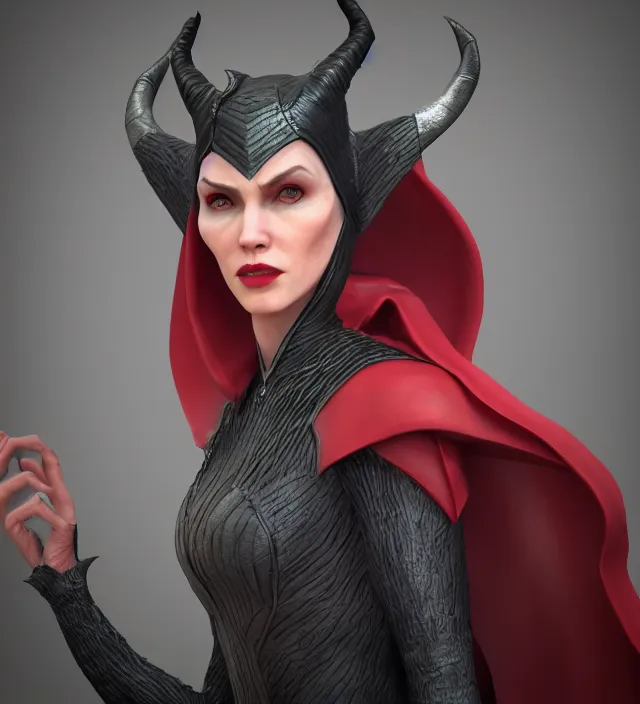 Image similar to scarlet witch as maleficent, nostalgia, very detailed texture, realistic shaded lighting, studio quality, digital art, dynamic background, unreal engine 5 rendered, octane rendered, pinnacle studio, naturel, trending on artstation, art style by nixeu and ian sprigger