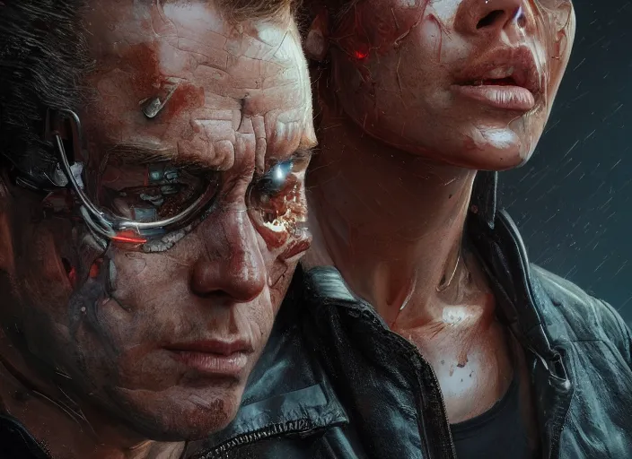 Image similar to the terminator, au naturel, hyper detailed, digital art, trending in artstation, cinematic lighting, studio quality, smooth render, unreal engine 5 rendered, octane rendered, art style by klimt and nixeu and ian sprigger and wlop and krenz cushart