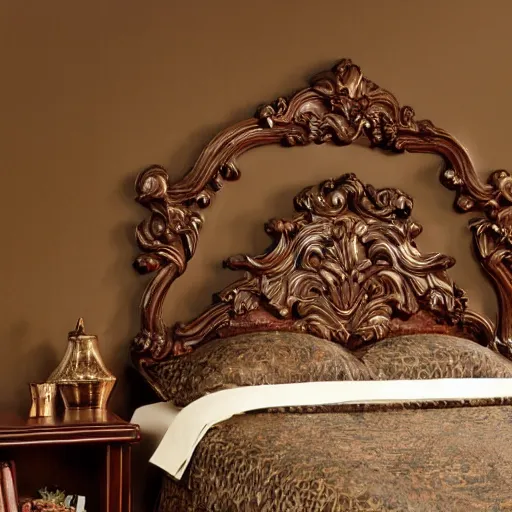 Image similar to award-winning awesome catalog photo plaster headboard in the shape of an ornate fireplace mantel master bedroom