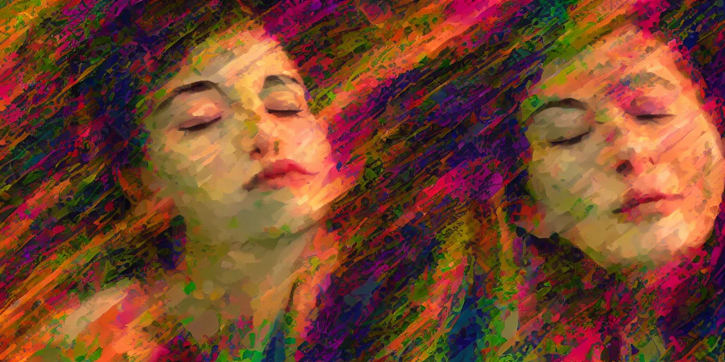 Image similar to a beautiful jewish woman with her eyes closed, posterized, digital art, 8 k resolution