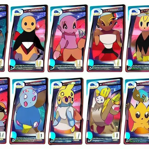 Image similar to pokemon cards with snooki, joe biden, nicki minaj, kim kardashian, osama bin laden, pokemon anime style, hd 8k image high detail, at target