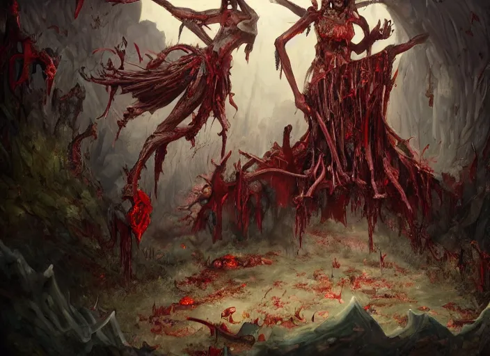 Image similar to a macabre demon casts a gruesome enchantment across a land of fertility and wealth, diminishing the land's value and robustness, trending on artstation, digital art, award winning