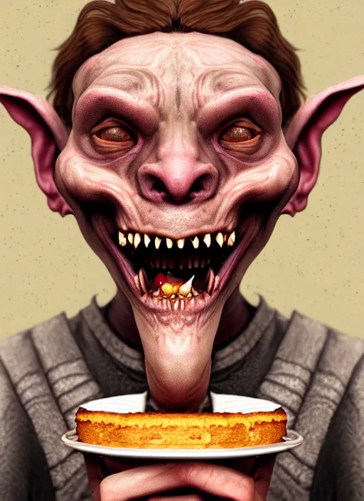 Prompt: portrait of a medieval goblin eating cakes in the cloisters beautiful face hyper realistic highly detailed digital painting artstation illustration co