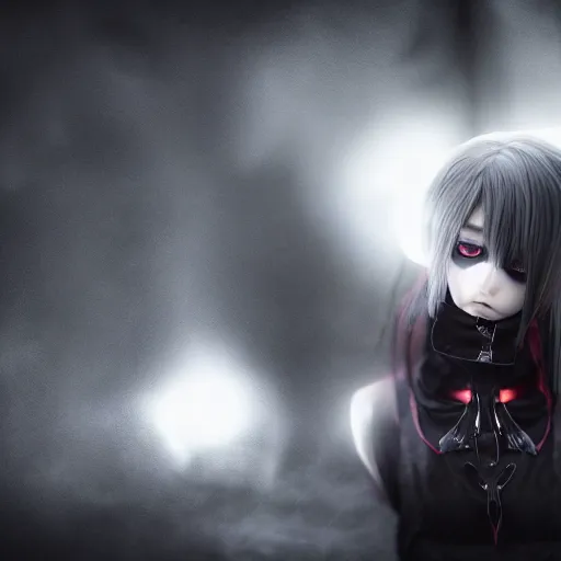Prompt: photorealistic full shot portrait of angry darkness anime girl, beautifull lovely eye, electric aura, inspired by tim burton, detailed, unreal engine 4 k, volumetric light, fog