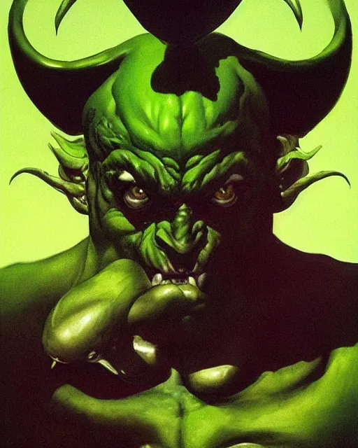 Prompt: green sad devil by Peter Andrew Jones, hyperrealism