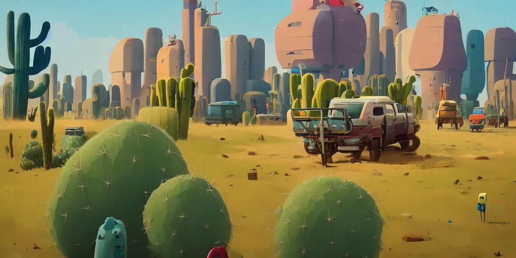 Image similar to Llamas and cacti by Goro Fujita and Simon Stalenhag , 8k, trending on artstation, hyper detailed, cinematic