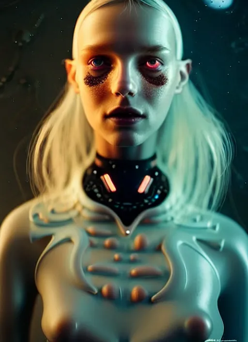 Prompt: beautiful scandinavian female humanoid with freckles, by loish, d & d, fantasy, cyber neon lighting, futurism, intricate futuristic jewelry accessories, cyberpunk high fashion glossy latex suit, profile posing, perfect anatomy, hyper photorealistic, digital photography, artstation, pinterest, concept art, art by pascal blanche and greg rutkowski,