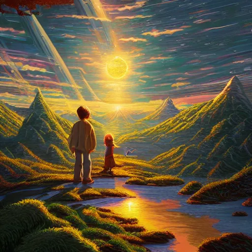 Image similar to the second coming of mister rodgers and bob ross and carl sagan, by dan mumford, yusuke murata, makoto shinkai, ross tran, cosmic, heavenly, god rays, intricate detail, cinematic, 8 k, cel shaded, unreal engine, featured on artstation, pixiv