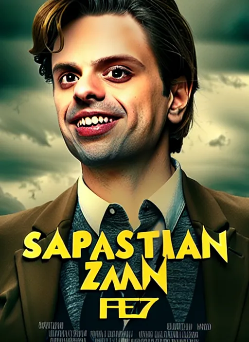 Image similar to highly detailed comedy caper movie poster with zany silly wacky sebastian stan as a sentient flan puddihg, sebastian stan face made from flan pudding by greg rutkowski, masterpiece, 1 0 / 1 0