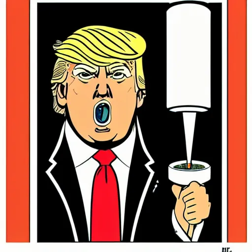 Image similar to close - up portrait of donald trump eating a missile, by chris ware