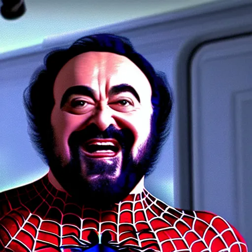 Image similar to luciano pavarotti as spiderman, highly detailed, 8 k