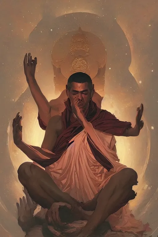 Image similar to space, buddhism, taoism, painting by greg rutkowski, j. c. leyendecker, artgerm