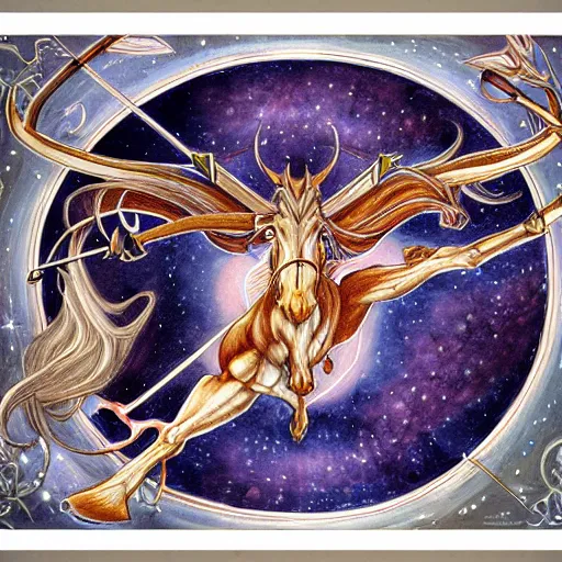 Image similar to detailed and sharp sagittarius artistic zodiac artwork, mystic style, detailed, 8 k, detailed, symmetrical, by brian froud