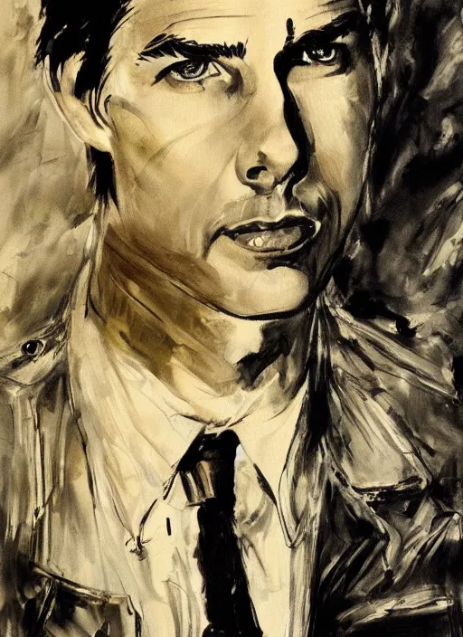 Image similar to Twin Peaks artwork of Tom Cruise by George Pratt