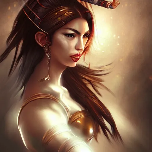 Image similar to portrait of a woman warrior, digital art, character art, by artgerm