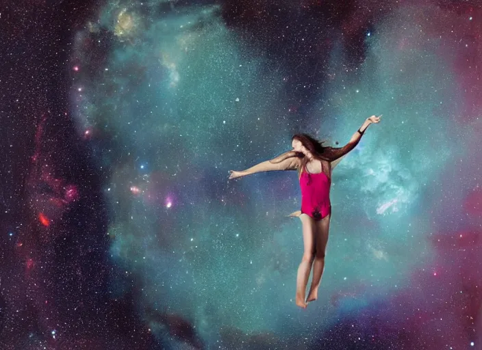 Prompt: falling girl into the cosmos, kieth thomsen