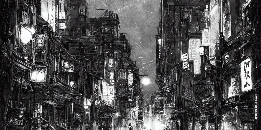 Image similar to nihei, the streets of salt lake city at night, black and white photography, noir, knights, detailed, artstation