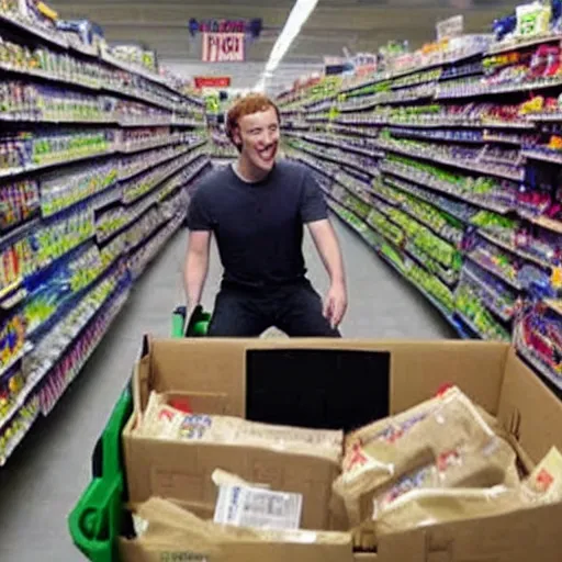 Prompt: Mark Zuckerberg crawling to the dollar store