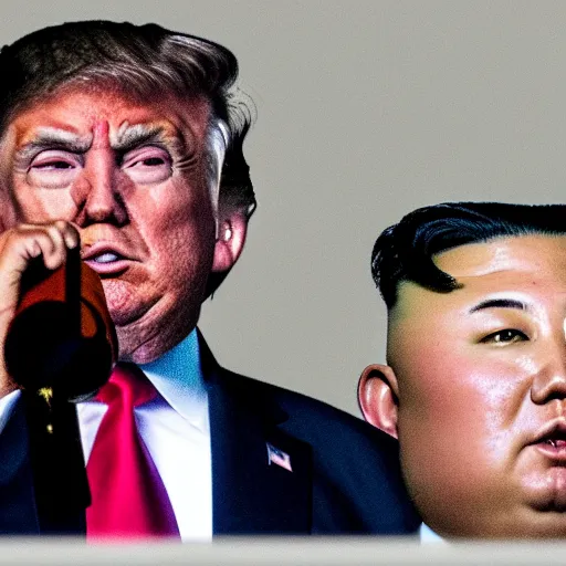 Image similar to donald trump and kim jong un both using binoculars